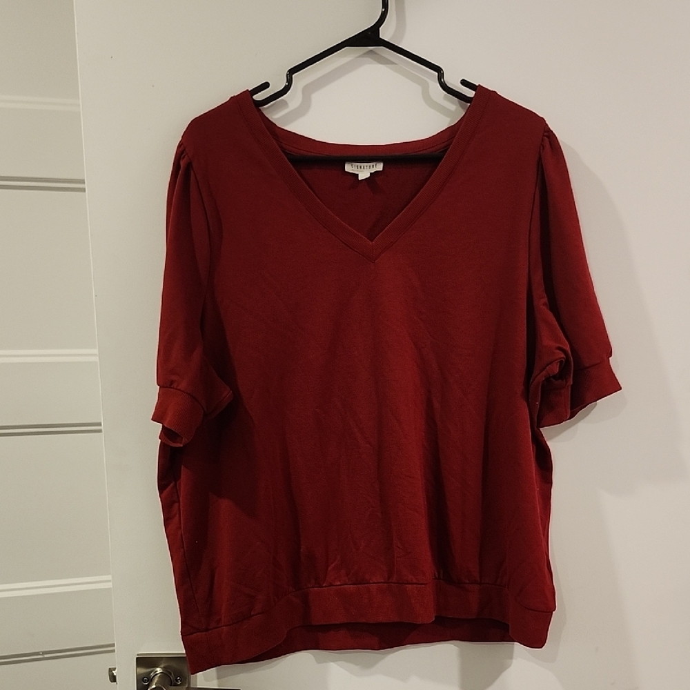 🔥 3/$25 🔥P2P 24" Reitmans Deep Red V-Neck Short Sleeve Top